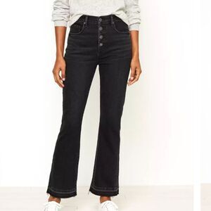 Loft High Rise Flare Crop Jeans in Washed Black Wash